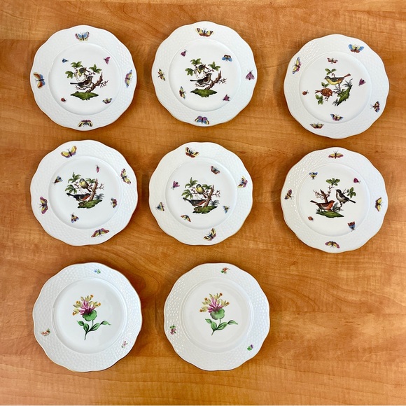Vintage Herend 8 pieces, Rothschild Birds & Kitty Flowers Dessert/Salad Plates. - Picture 2 of 3